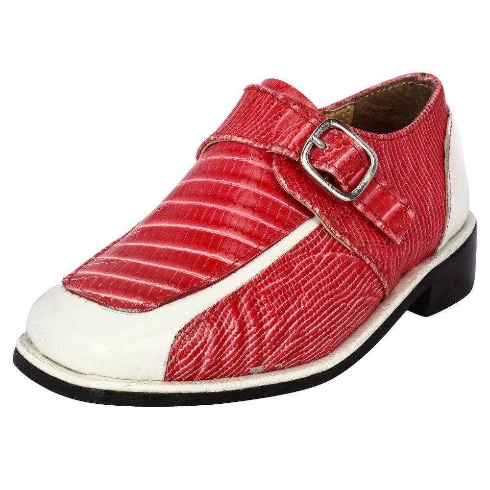 LIBERTYZENO Kid's  RED LIZARD / WHITE PLAIN Leather Oxford Style Dress Shoes